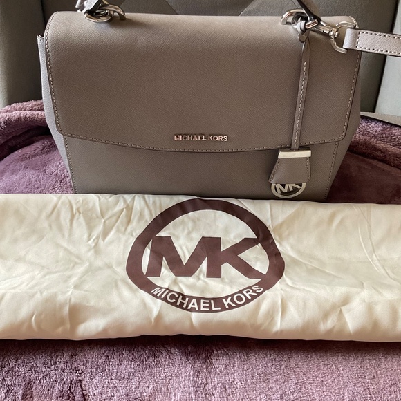 Michael Kors Ava Satchel Medium Gray Saffiano Leather Handbag Purse - Picture 10 of 12